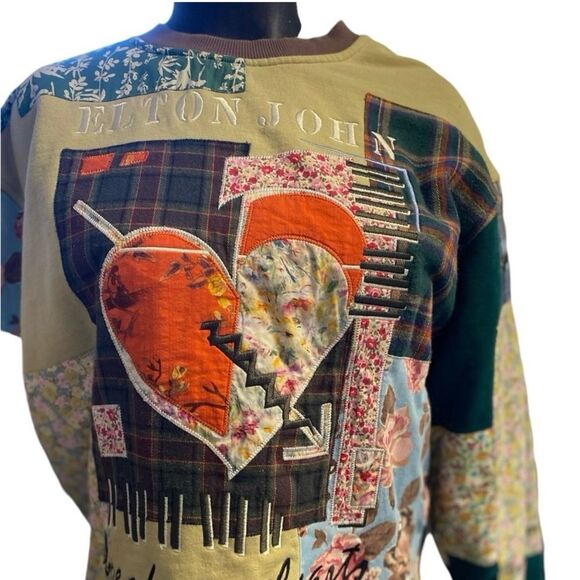 Teddy Fresh | Long Sleeve Sweater ELTON JOHN Patchwork Crewneck | Unisex | S - Picture 2 of 9